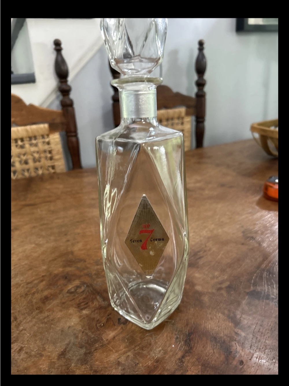 Vintage Seagram’s Seven 7 Crown Glass 8 Sided Decanter Bottle Empty 1960s 1970s